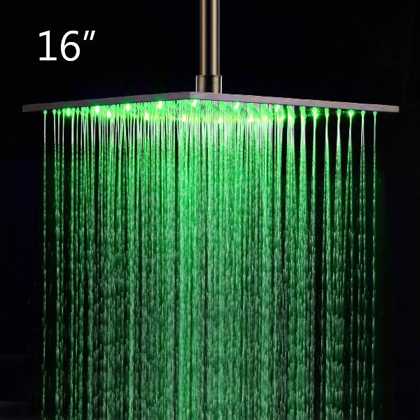 16'' Ceiling Mount Square LED Rainfall Shower Head Stainless – Cascada ...