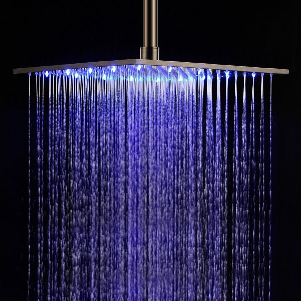 16" Square Rainfall LED Shower Head - Cascada Showers