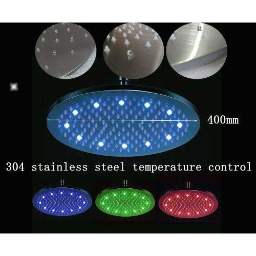16" Stainless Steel Ceiling Mount Round Rainfall LED Shower Head - Cascada Showers