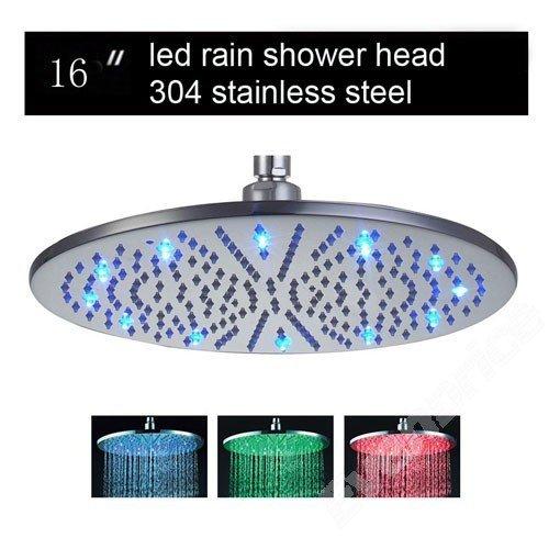 16" Stainless Steel Ceiling Mount Round Rainfall LED Shower Head - Cascada Showers