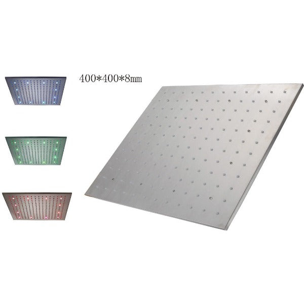 16" Stainless Steel Ceiling Mount Square Rainfall LED Shower Head - Cascada Showers