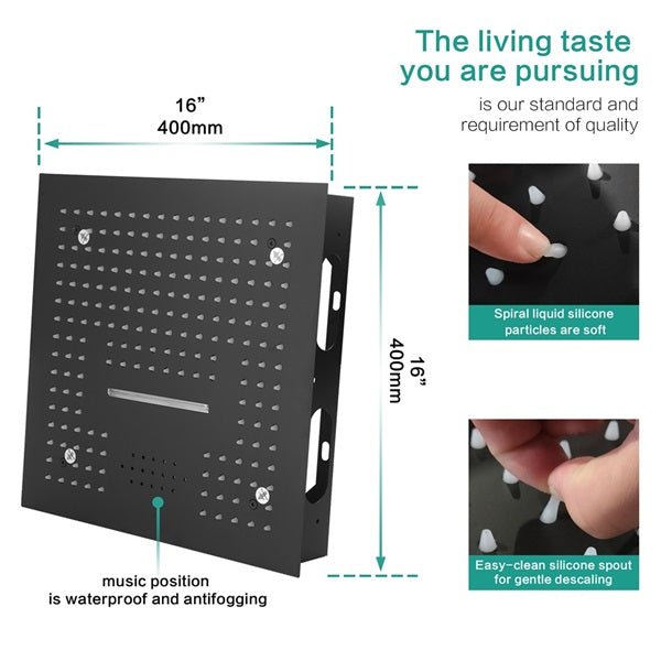 16" Turin Digital Rainfall LED music Shower System by Cascada Showers - Cascada Showers