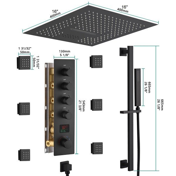 16" Turin Digital Rainfall LED music Shower System by Cascada Showers - Cascada Showers