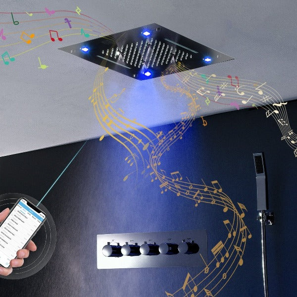 led black shower system with speaker bluetooth shower head shower head with handheld waterfall Shower Head led shower head with speaker best shower head oil rubbed bronze shower system bronze shower head set shower head speaker