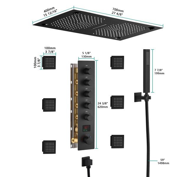 16"x28" Matera Digital Rainfall Bluetooth LED Shower System By Cascada Showers - Cascada Showers