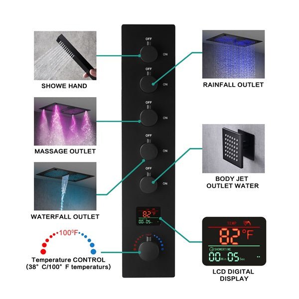 16"x28" Matera Digital Rainfall Bluetooth LED Shower System By Cascada Showers - Cascada Showers