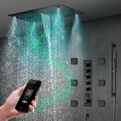 16"x28" Matera Digital Rainfall Bluetooth LED Shower System By Cascada Showers - Cascada Showers