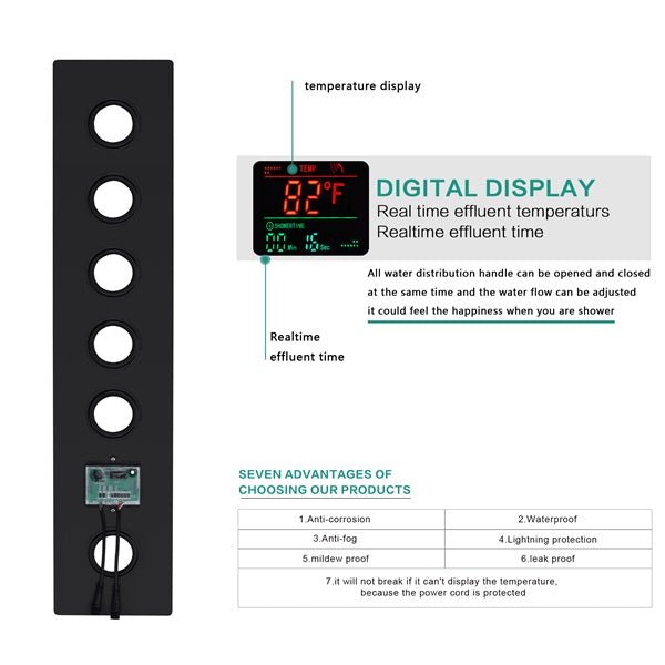 16"x28" Matera Digital Rainfall Bluetooth LED Shower System By Cascada Showers - Cascada Showers