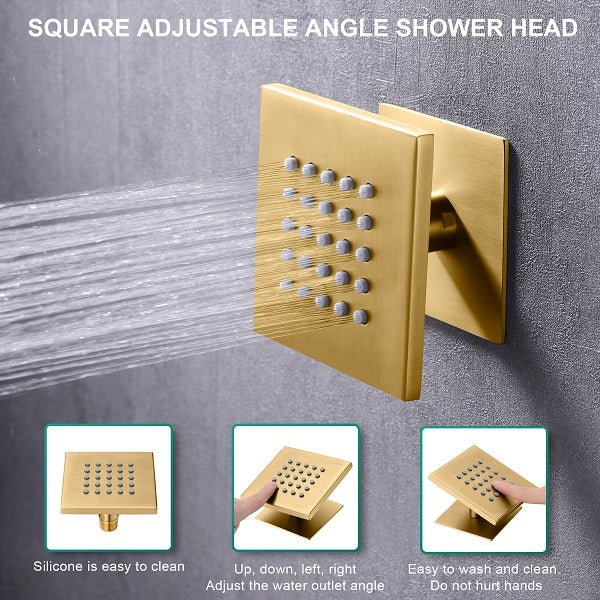 Cascada Luxury 16”x28” Music LED shower system with built-in Bluetooth Speakers, 5 functions (Rain, Waterfall, Mist Outlet, Body Jet & Hand Shower) & Remote Control 64 Color Lights cascada system LED bluetooth shower head speaker hot cold music rain rainfall musical lights showerhead body spray jet waterfall misty ceiling mounted handheld high pressure multicolor holder thermostatic chrome oil rubbed bronze mixer remote control