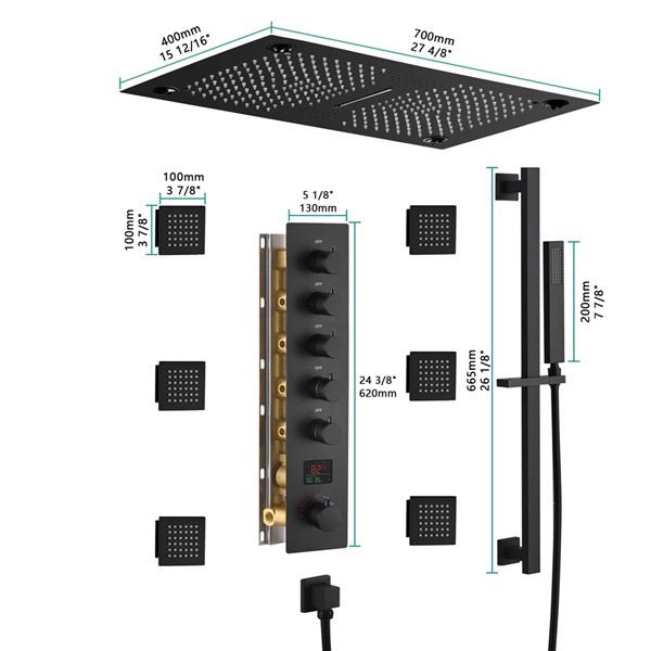 16"x28" Sorrento Digital Rainfall Bluetooth LED Shower System By Cascada Showers - Cascada Showers