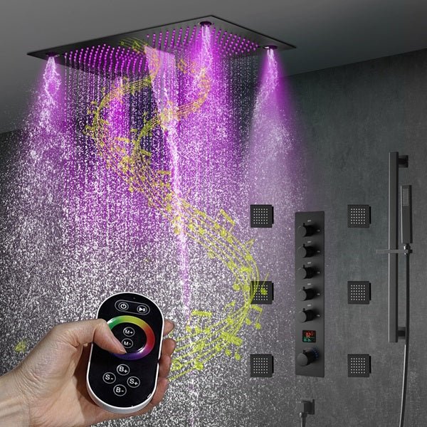 16"x28" Sorrento Digital Rainfall Bluetooth LED Shower System By Cascada Showers - Cascada Showers