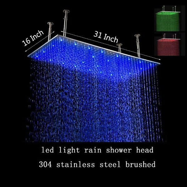 showerhead system rain head shower handheld set complete led bathroom waterfall heads light rainfall Thermostatic 6 Massage Jets Spray Body Shower Set for lights bathroom set Antique Brushed Brass Finish color change wall complete shower set bathroom
