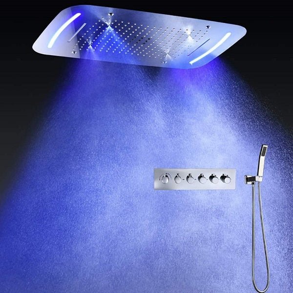 17"x28" Luxurious recessed waterfall & rainfall LED shower system – 6 mode - Cascada Showers