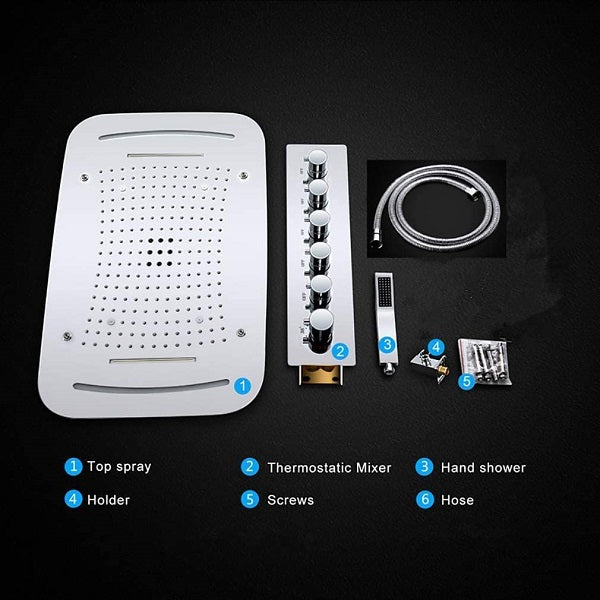 17"x28" Luxurious recessed waterfall & rainfall LED shower system – 6 mode - Cascada Showers