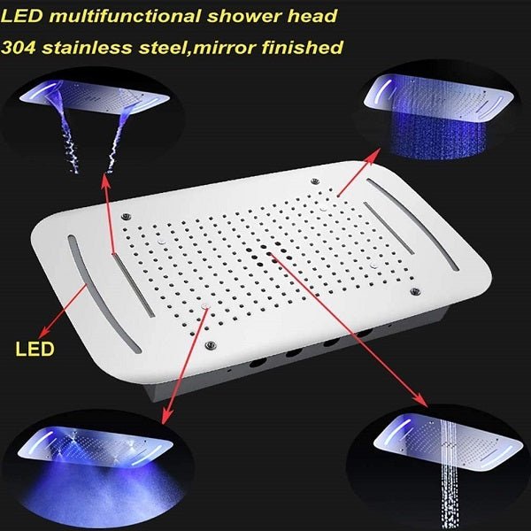 17"x28" Luxurious recessed waterfall & rainfall LED shower system – 6 mode - Cascada Showers
