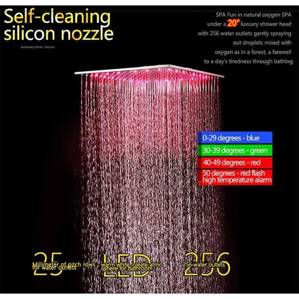20" Ceiling Mounted Thermostatic Shower System LED Rainfall - Cascada Showers