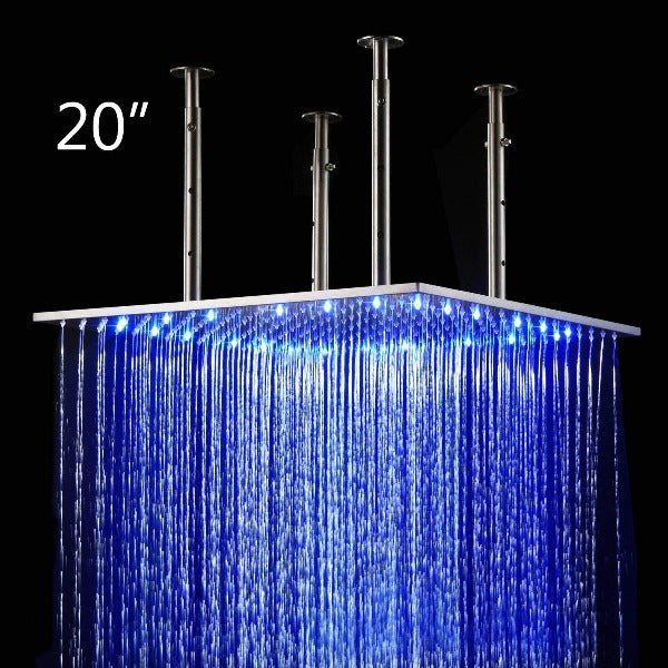 20'' Square Ceiling Mount Rainfall LED Shower Head with Arm
