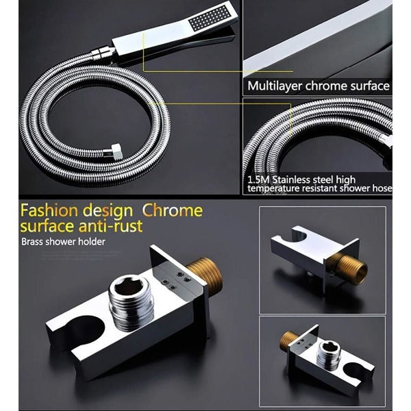 Cascada Luxury 20" Square Ceiling Mounted Thermostatic Shower System, 4 Rainfall Function With SPA Misty, Rainfall, Hand shower, Side Spray Mode shower head, thermostatic shower, rain shower, rain shower faucet, shower head sets for bathroom