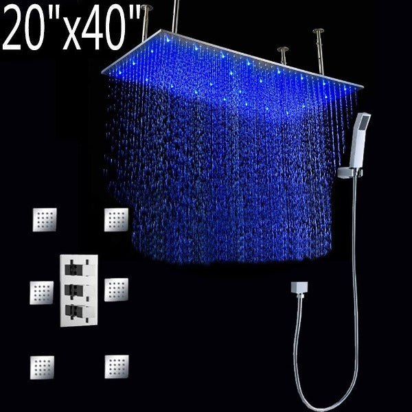 showerhead system rain head shower handheld set complete led bathroom waterfall heads light rainfall Thermostatic 6 Massage Jets Spray Body Shower Set for lights bathroom set Antique Brushed Brass Finish color change wall complete shower set bathroom