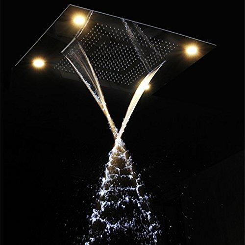 shower head with handheld rain Curtain LED multicolor built in Bluetooth speaker shower heads hand held system holder rainfall waterfall SPA mist matte black gold kit chrome oil rubbed bronze 6 knob valve mixer ceiling mount remote control app system