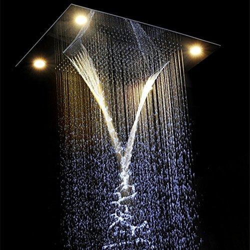 shower head with handheld rain Curtain LED multicolor built in Bluetooth speaker shower heads hand held system holder rainfall waterfall SPA mist matte black gold kit chrome oil rubbed bronze 6 knob valve mixer ceiling mount remote control app system