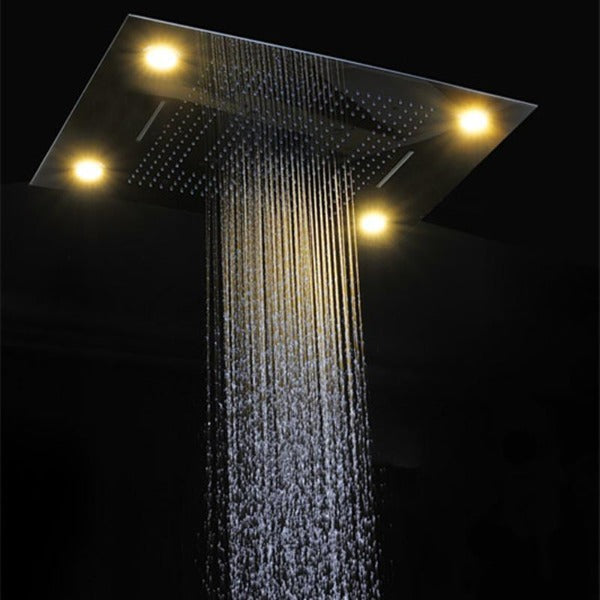 shower head with handheld rain Curtain LED multicolor built in Bluetooth speaker shower heads hand held system holder rainfall waterfall SPA mist matte black gold kit chrome oil rubbed bronze 6 knob valve mixer ceiling mount remote control app system