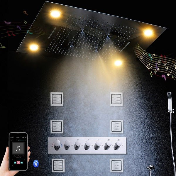 23"x31" Luxurious Classic Design recessed LED shower system built in Bluetooth speakers - Cascada Showers
