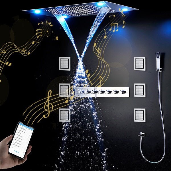 23"x31" Luxurious Classic Design recessed LED shower system built in Bluetooth speakers - Cascada Showers
