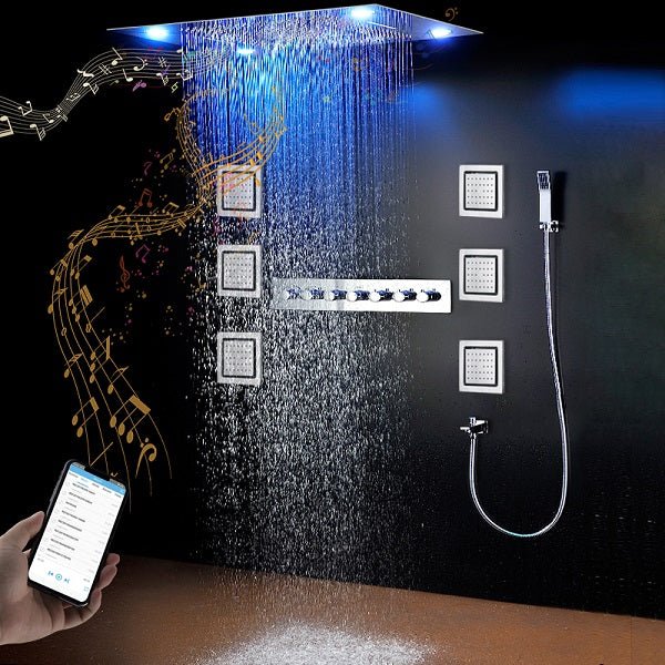 23"x31" Luxurious Classic Design recessed LED shower system built in Bluetooth speakers - Cascada Showers