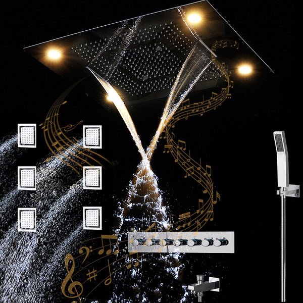 23"x31" Luxurious Classic Design recessed LED shower system built in Bluetooth speakers - Cascada Showers