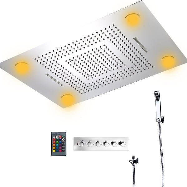 23"x31" Luxurious Classic Design recessed waterfall & rainfall LED shower system – 6 mode - Cascada Showers