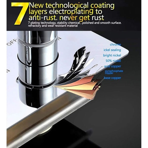 23"x31" Luxurious Classic Design recessed waterfall & rainfall LED shower system – 7 mode - Cascada Showers Cascada Luxurious Design 23"x31" LED Shower System, 6 Functions (Rainfall, Waterfall, Curtain, Misty, Body Jets & Handheld) & Remote App for lights