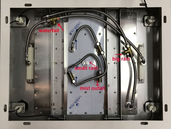 23"x31" Luxurious Classic Design recessed waterfall & rainfall LED shower system – 7 mode - Cascada Showers Cascada Luxurious Design 23"x31" LED Shower System, 6 Functions (Rainfall, Waterfall, Curtain, Misty, Body Jets & Handheld) & Remote App for lights