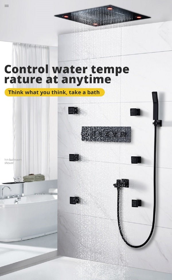 23"x31" Luxurious Classic Design waterfall & rainfall LED shower system – 6 mode - Cascada Showers