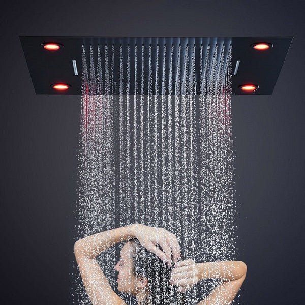 waterfall shower head, waterfall shower heads, shower head waterfall, shower head with waterfall, water fall shower head, shower waterfall head, waterfall rain shower head, waterfall bluetooth speaker, waterfall shower head, shower head water fall. Cascada Classic 23”x31” large recessed Waterfall rain shower head w/4 modes (Rain+ Curtain + Waterfall + Mix), Built-in Bluetooth Speaker, & remote control for LED light shower head with 4 modes function rain Curtain rainfall waterfall.