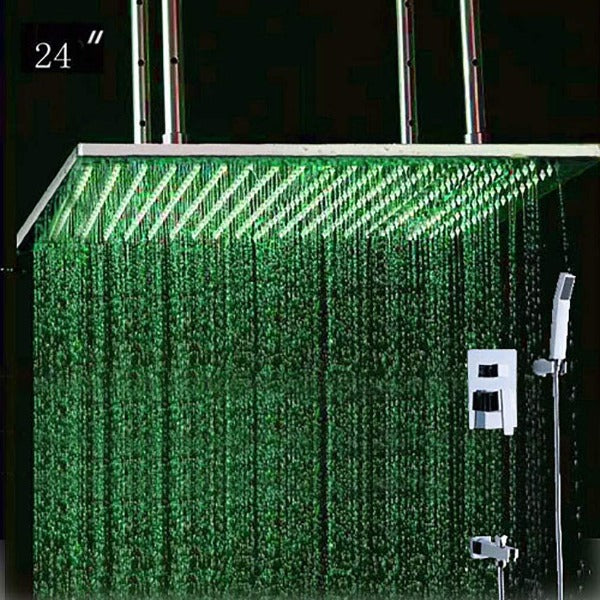 showerhead system rain head shower handheld set complete led waterfall heads light rainfall square Double-Function Valve and Brass Handheld Shower Rain Shower System remote controller light bathroom set remote control color change Bathroom Shower Set