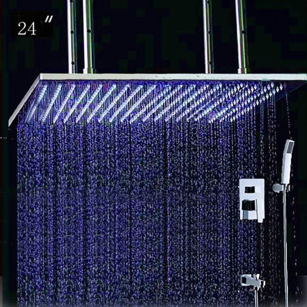 showerhead system rain head shower handheld set complete led waterfall heads light rainfall square Double-Function Valve and Brass Handheld Shower Rain Shower System remote controller light bathroom set remote control color change Bathroom Shower Set