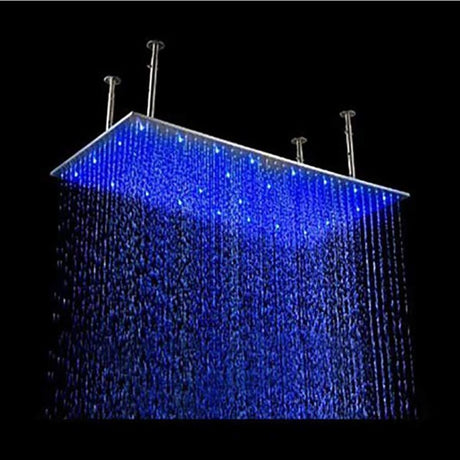 24"x48" Ceiling Mount Rainfall LED Shower Head, include Shower Arm - Cascada Showers