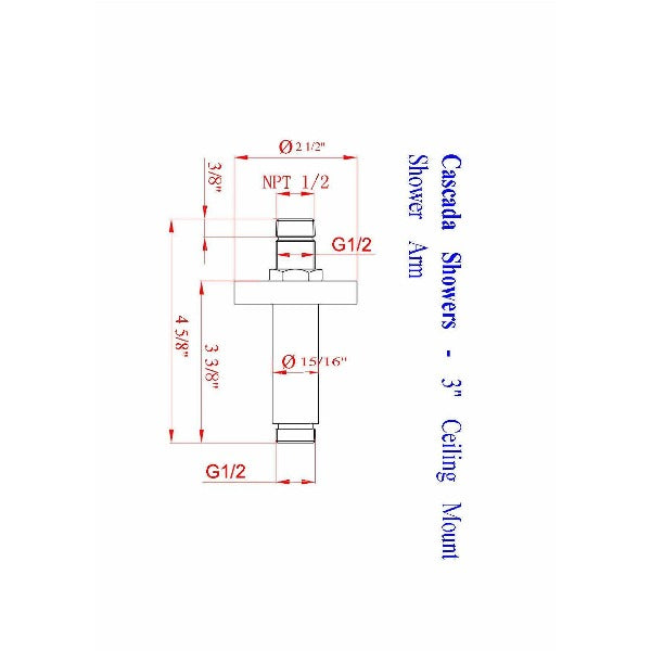 3" Ceiling Mount Shower Arm - Cascada Showers