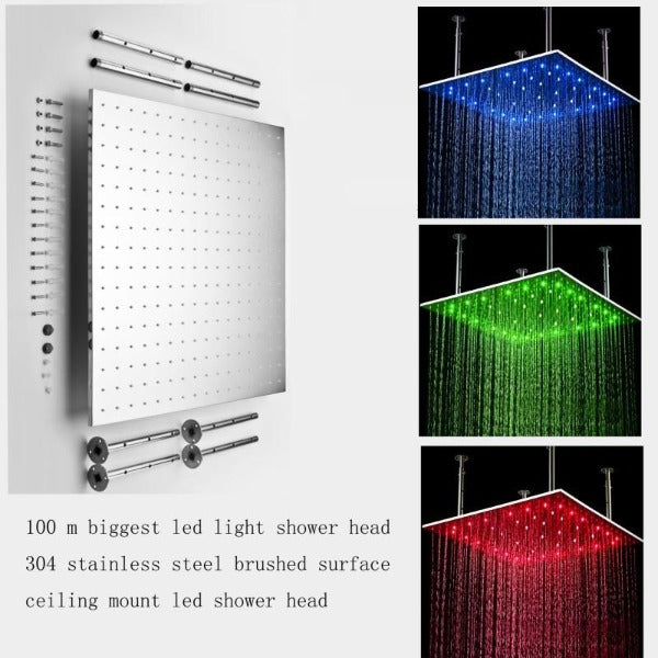 Cascada Luxury Bathroom Shower Set with Luxury Water Power LED Shower Head (Ceiling Mount) Rainfall Thermostatic 6 Massage Jets Spray Body Shower Set showerhead system rain head shower handheld set complete led bathroom waterfall heads light rainfall Thermostatic 6 Massage Jets Spray Body Shower Set for lights bathroom set Antique Brushed Brass Finish color change wall complete shower set bathroom40" Luxury Ceiling Mount LED Rainfall Thermostatic Shower Set - Cascada Showers
