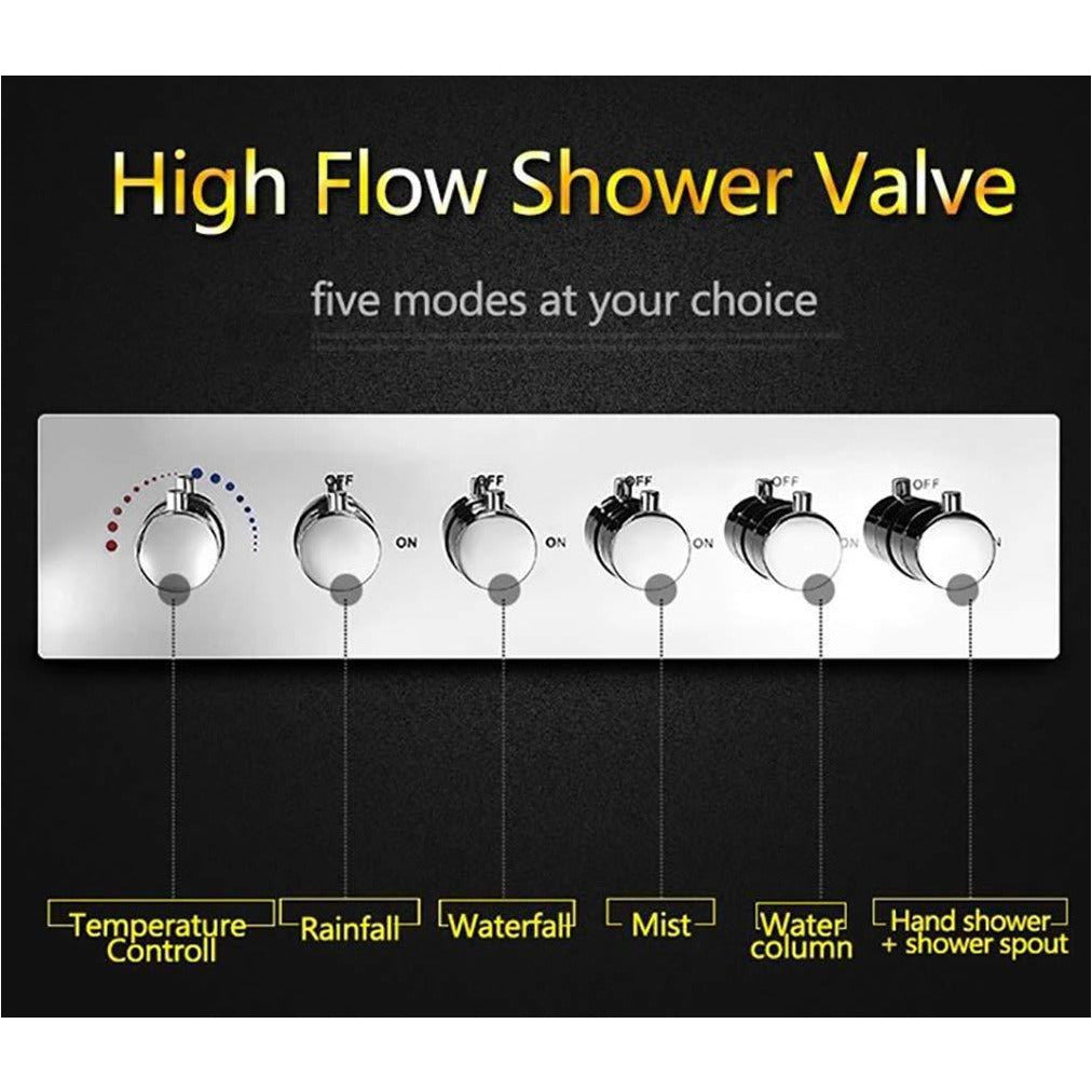 6-Knob Thermostatic Valve + Hand Held + Elbow + Holder & Hose