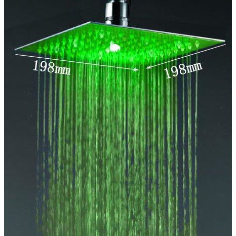 8" Square Ceiling Mount Rainfall LED Shower Head, include Shower Arm - Cascada Showers showerhead system rain head shower handheld set complete led bathroom waterfall heads light rainfall
