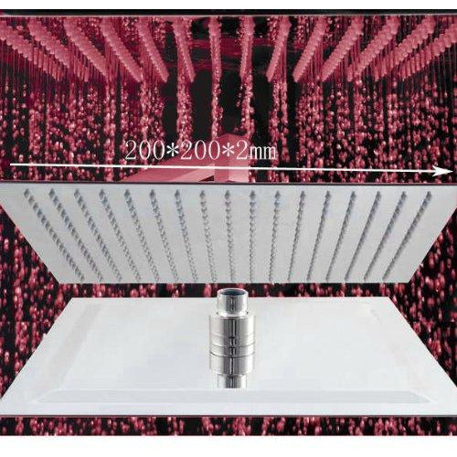 8" Square Ceiling Mount Rainfall LED Shower Head, include Shower Arm - Cascada Showers showerhead system rain head shower handheld set complete led bathroom waterfall heads light rainfall