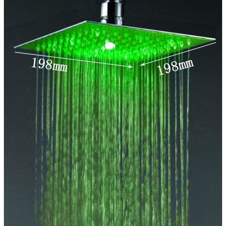 8" Square Multi Color LED Rain Shower Head, Brushed Nickel - Cascada Showers