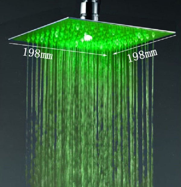 8" Square Rainfall LED Shower Head - Cascada Showers