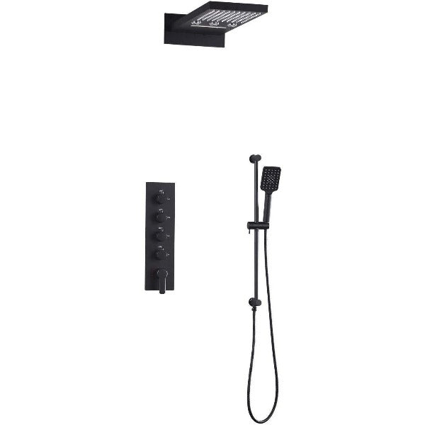 9"x22" Matt Black Wall Mounted Multi Settings Shower System - Cascada Showers