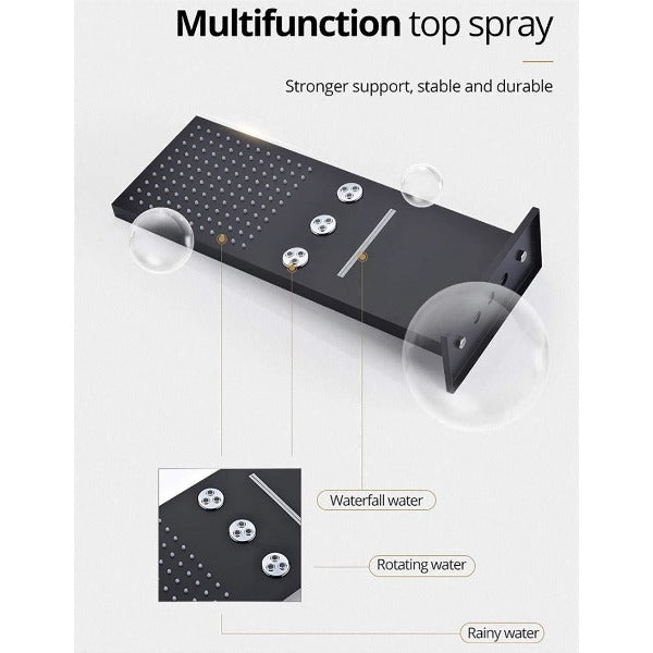 9"x22" Matt Black Wall Mounted Multi Settings Shower System - Cascada Showers