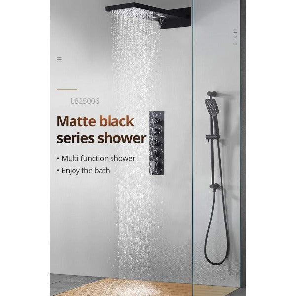 9"x22" Matt Black Wall Mounted Multi Settings Shower System - Cascada Showers