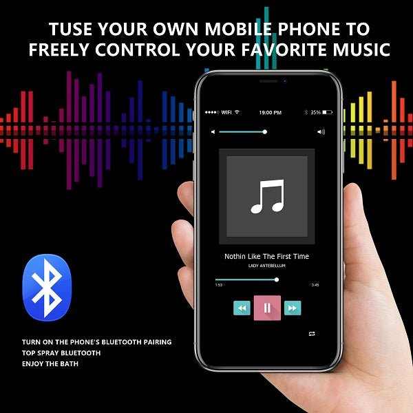 Cascada 22” Music LED shower system (Wall Mounted) with built-in Bluetooth Speakers, 4 function (Rain, Waterfall, body jets & Hand Shower) & Remote Control 64 Color Lights cascada system LED bluetooth shower head with handheld speaker hot cold music rain rainfall musical light showerhead body spray jet waterfall lifting rod wall mounted high pressure thermostatic mixer black matte chrome oilrubbed bronze remote control