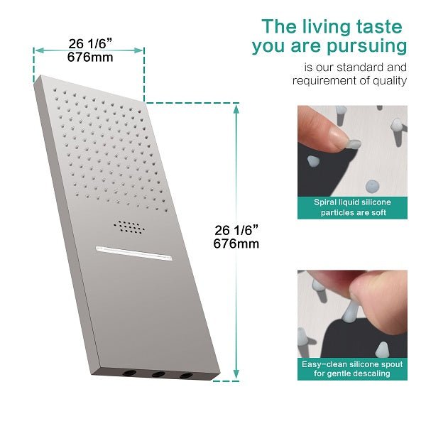 9"x22” Music LED shower system with built-in Bluetooth Speaker - Cascada Showers